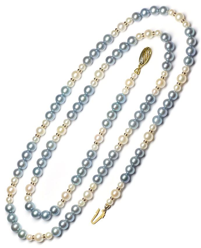 Foto 3 - Akoya Perlkette in Weiss und Silber, Gold und Diamanten, S3620
