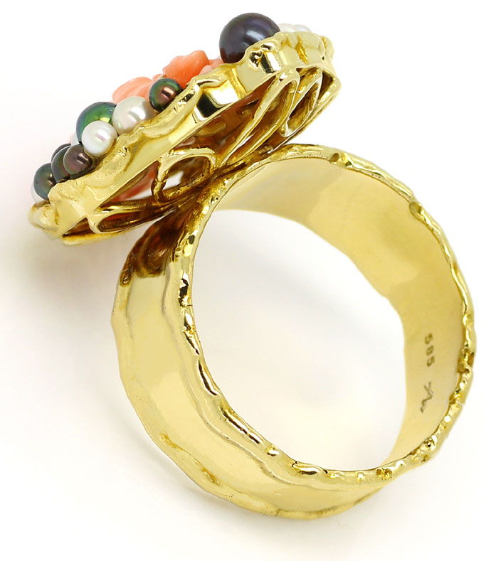 Foto 4 - Set rosa Korallen Perlen Ring Kette Armband, S9289